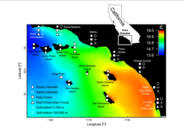 Biogeographic patterns of communities across diverse marine ecosystems in southern California